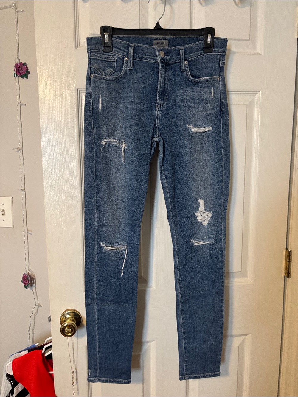 Agolde Medium Blue Distressed Skinny Jeans